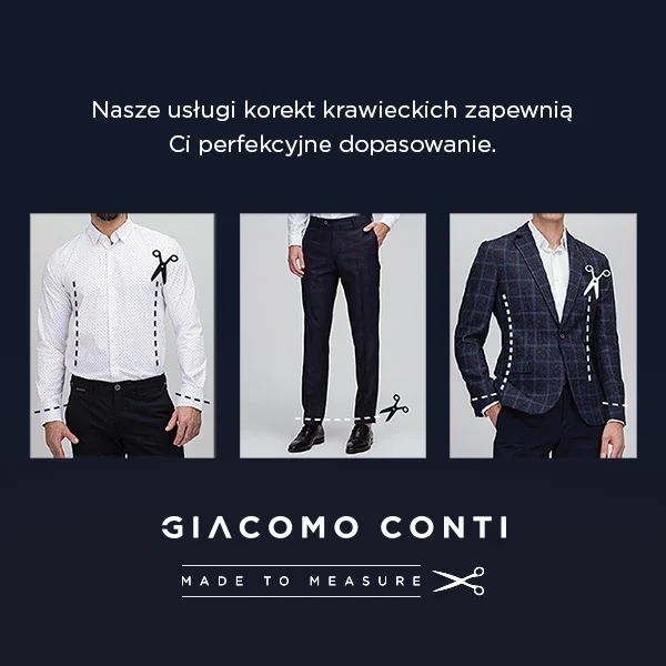 Trzy zdjęcia mężczyzn w eleganckich ubraniach z zaznaczeniami krawieckimi.