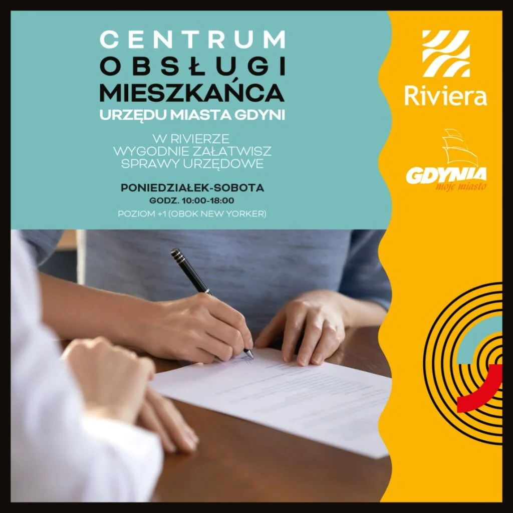 Osoba podpisująca dokument w Centrum Obsługi Mieszkańca w Gdyni.