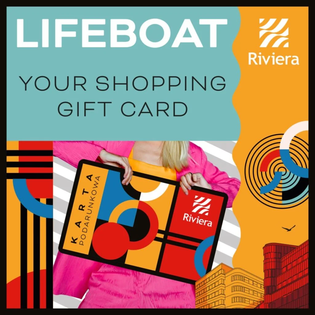 Karta podarunkowa Centrum Riviera w kolorowej oprawie graficznej.
