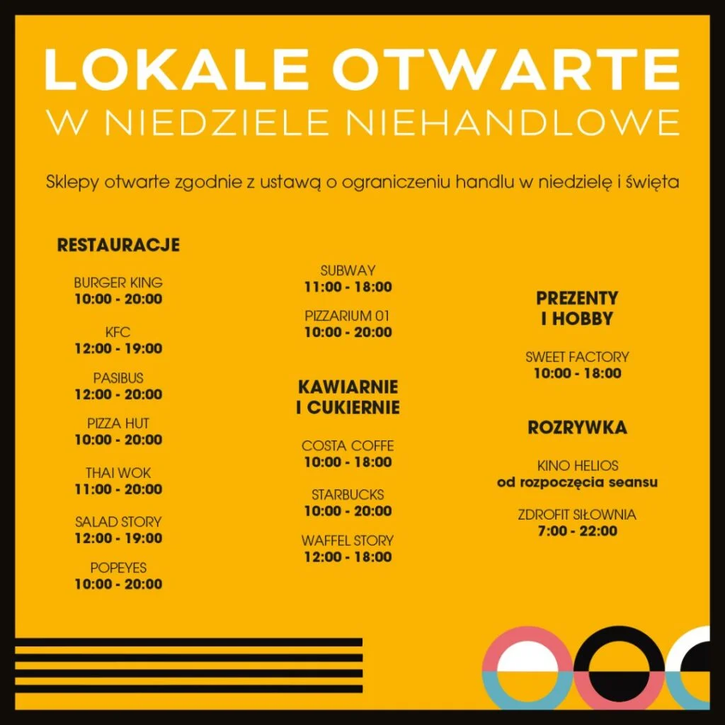 Lista otwartych lokali w Centrum Riviera w niedziele niehandlowe.