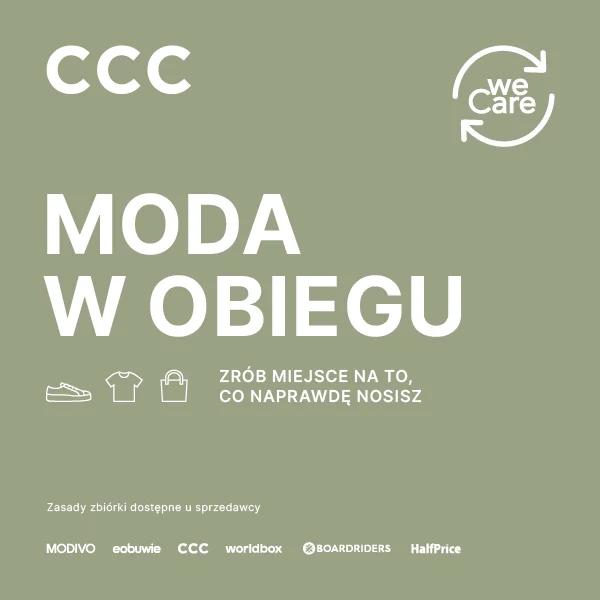 Grafika promująca inicjatywę Moda w Obiegu z logotypami CCC, Modivo, eobuwie i innymi.