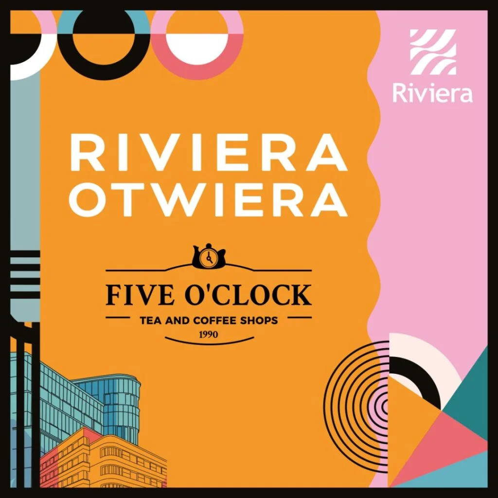 Grafika promująca otwarcie Five O'Clock w Centrum Riviera.