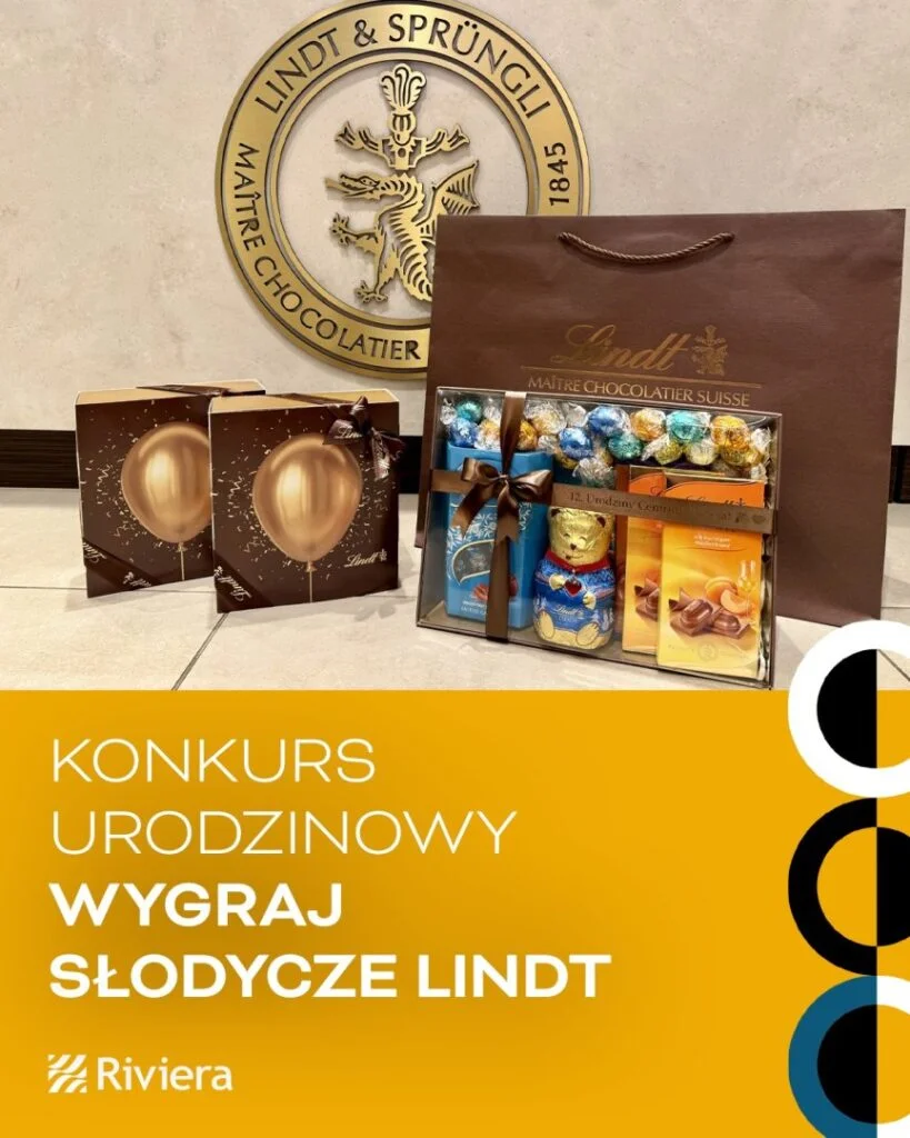 Zestaw słodyczy Lindt w torbie prezentowej na tle logo Lindt.