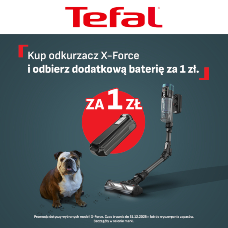 Promocja odkurzacza Tefal z dodatkową baterią za 1 zł.