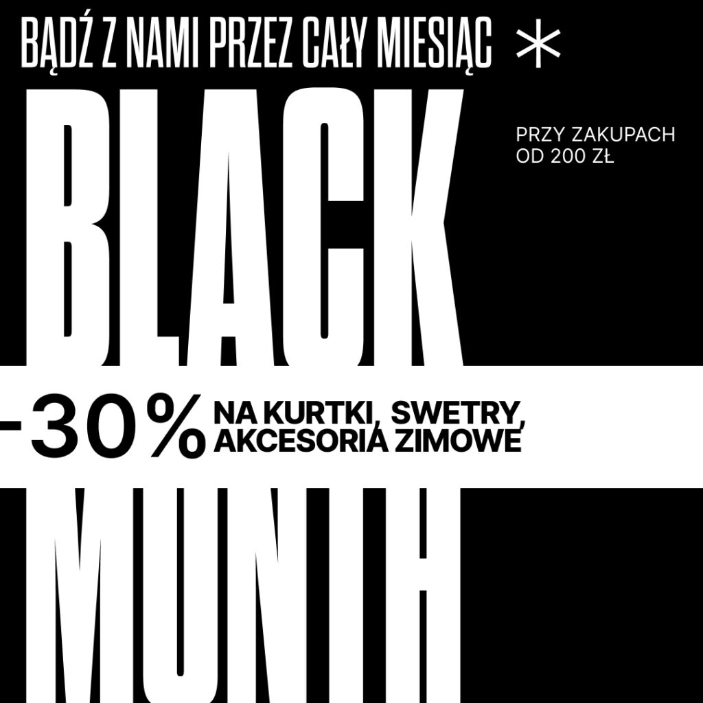 Promocja Black Month w Centrum Riviera, zniżki na kurtki, swetry i akcesoria zimowe.