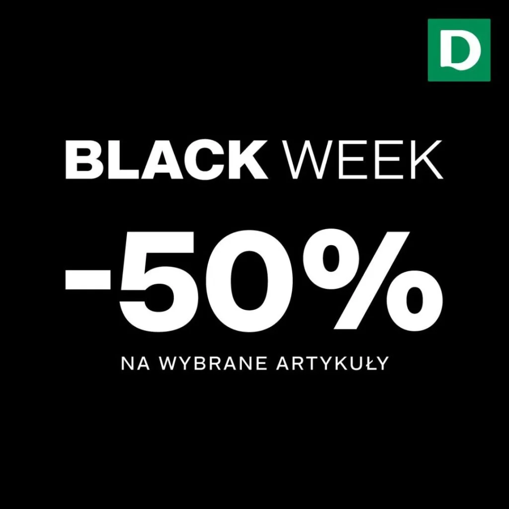 Promocja Black Week z rabatem 50% na wybrane artykuły.