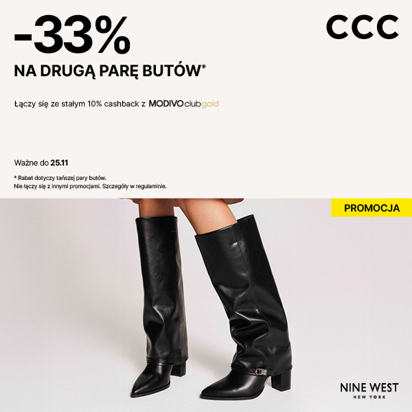 Promocja na buty w CCC, zniżka 33% na drugą parę.