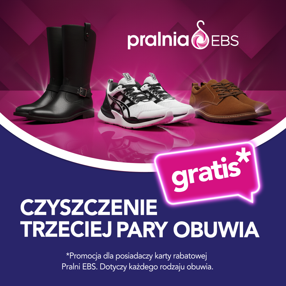 Trzy pary butów z promocją czyszczenia trzeciej pary gratis.