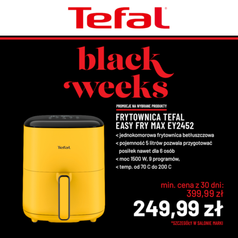 Żółta frytownica Tefal Easy Fry Max EY2452 na promocji.