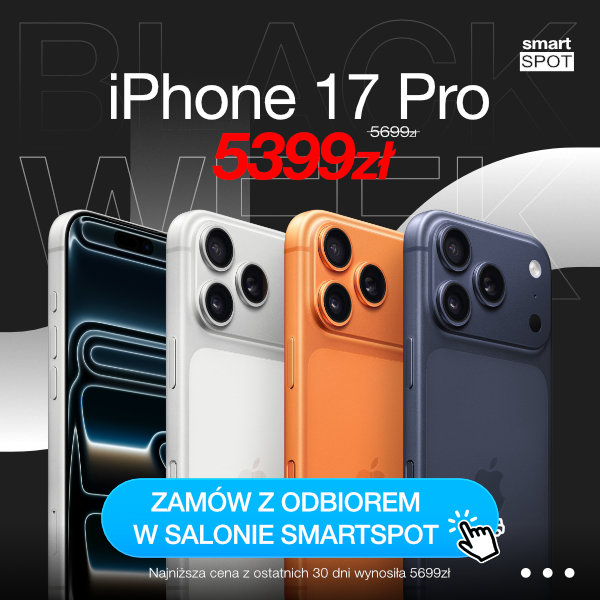 Promocja iPhone 17 Pro w różnych kolorach.