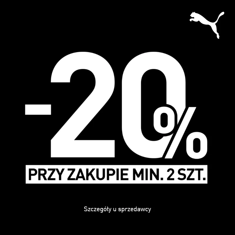 Promocja Puma: 20% rabatu przy zakupie minimum 2 sztuk.