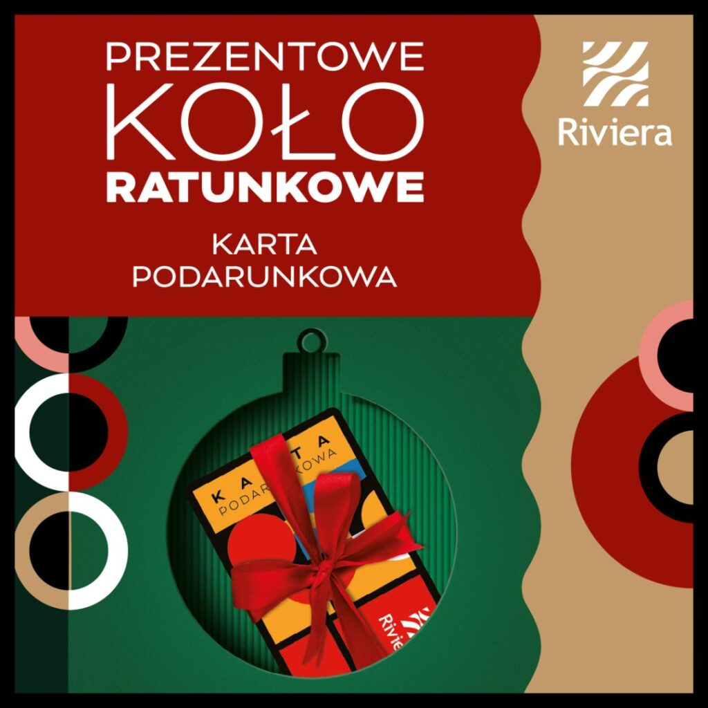 Karta podarunkowa Centrum Riviera z ozdobnym tłem.