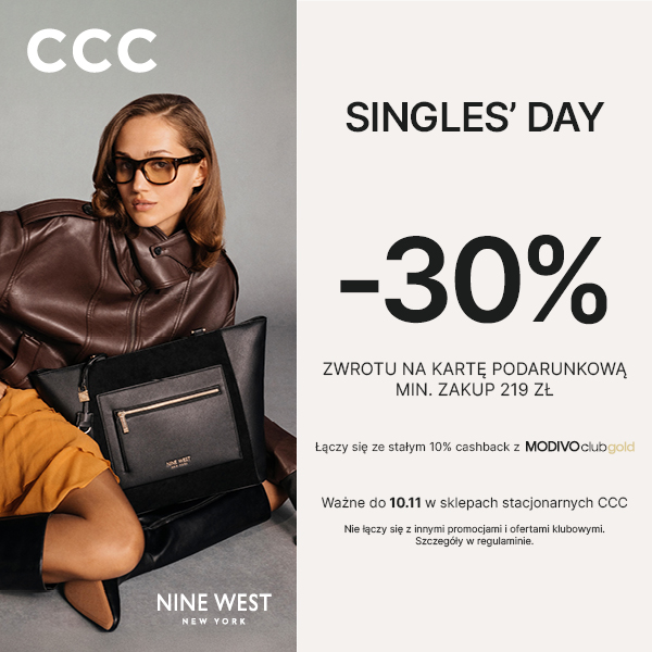 Promocja Singles' Day w Centrum Riviera z rabatem 30% na zakupy powyżej 219 zł.