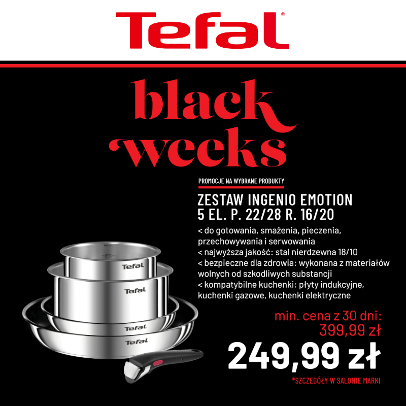 Zestaw garnków Tefal Ingenio Emotion, promocja Black Weeks.