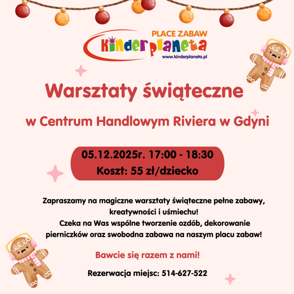 Plakat warsztatów świątecznych w Centrum Riviera w Gdyni.