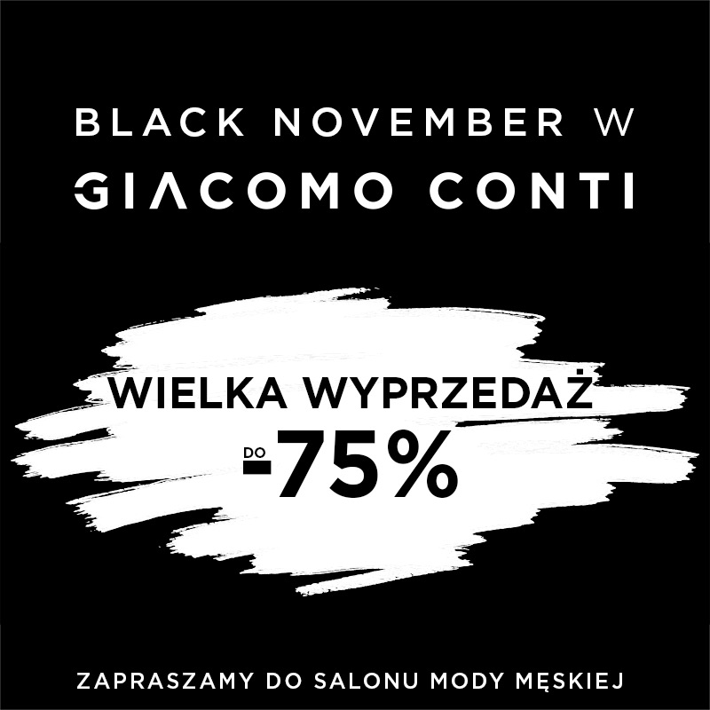 Plakat promujący wielką wyprzedaż do 75% w Giacomo Conti.