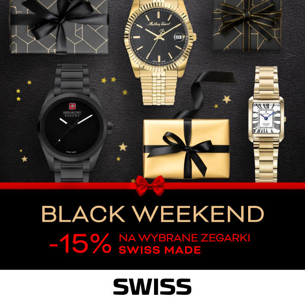 Promocja Black Weekend na zegarki Swiss Made z rabatem 15%.