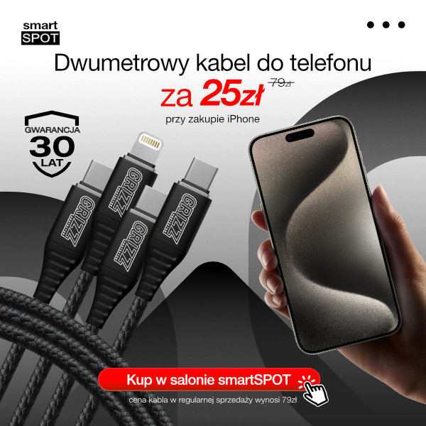 Dwumetrowy kabel do telefonu za 25 zł przy zakupie iPhone.
