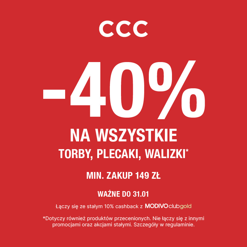 Promocja 40% na torby, plecaki i walizki w CCC.