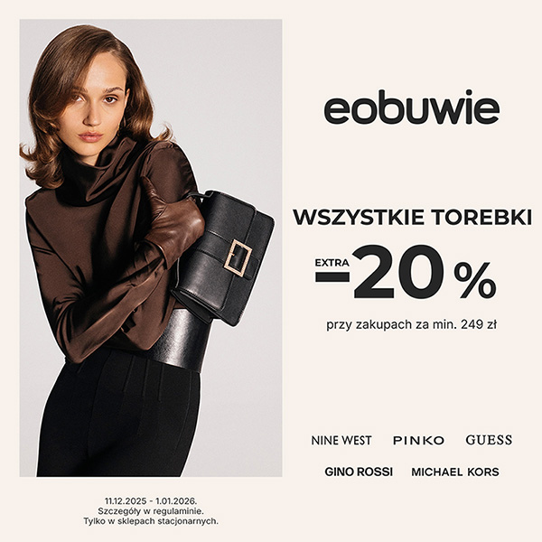 Kobieta z torebką, promocja -20% na wszystkie torebki w eobuwie.