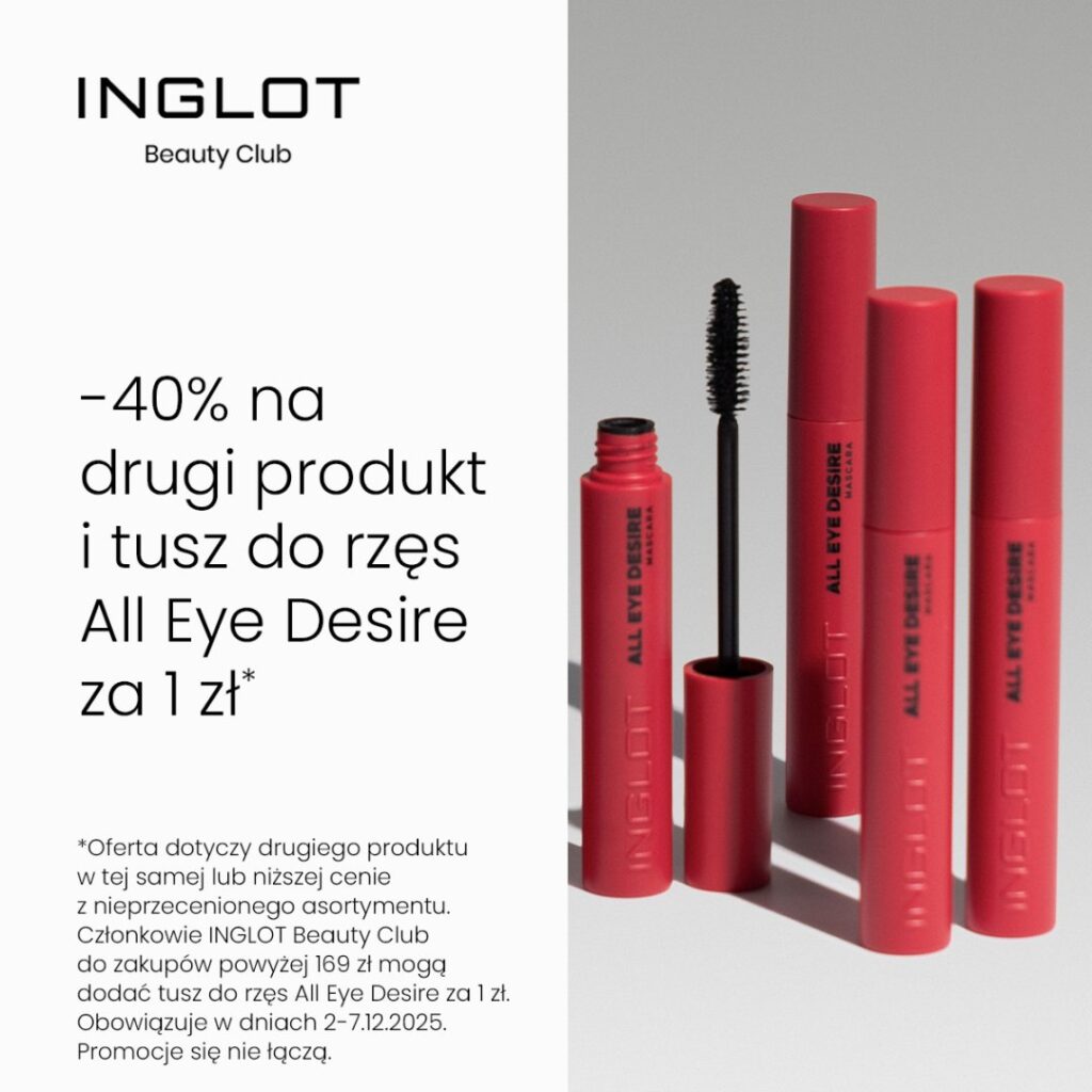Promocja na tusz do rzęs Inglot z rabatem 40% na drugi produkt.