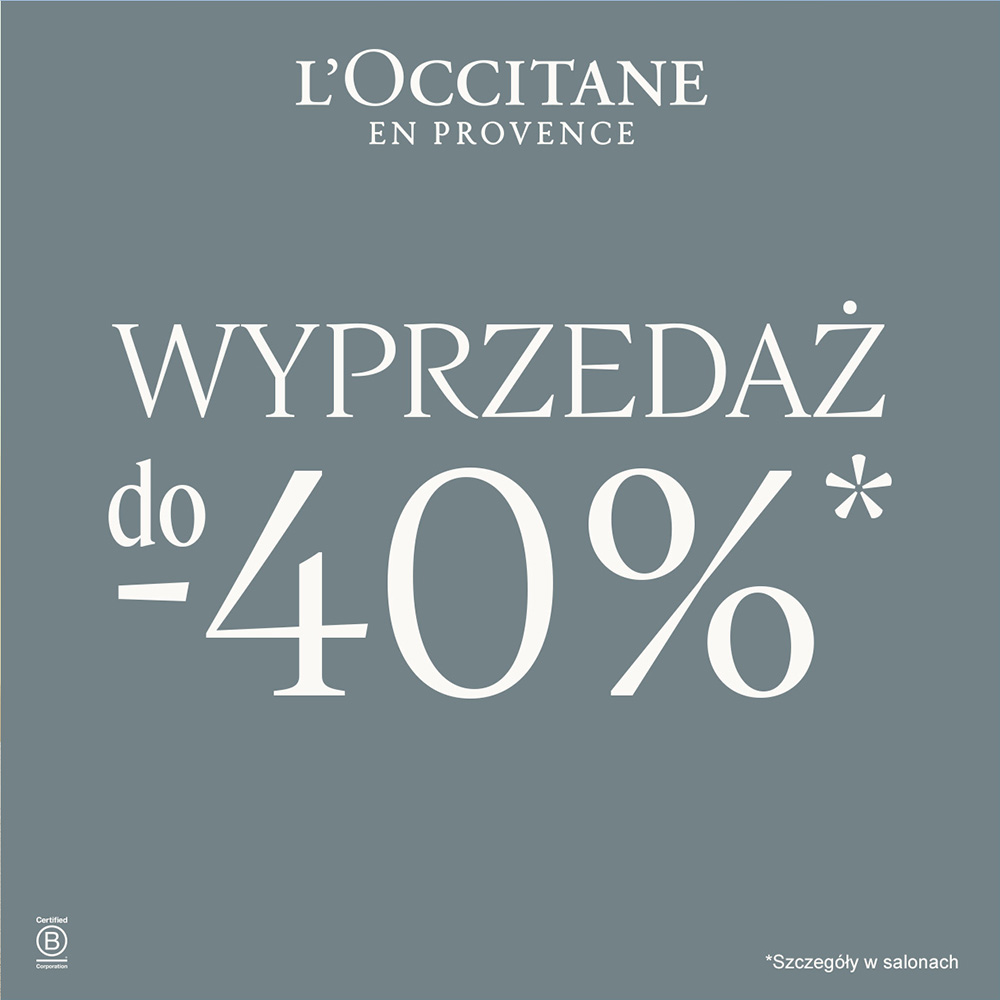 Baner wyprzedaży L'Occitane do 40 procent.