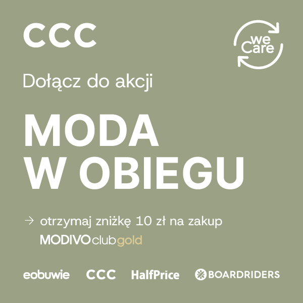 Grafika promująca akcję Moda w Obiegu z logo CCC i partnerów.