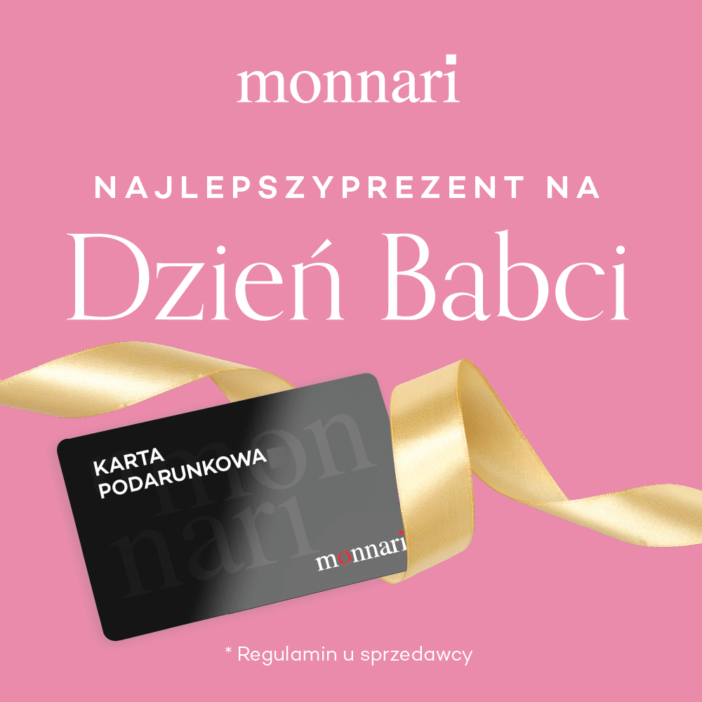 Karta podarunkowa Monnari na Dzień Babci na różowym tle.