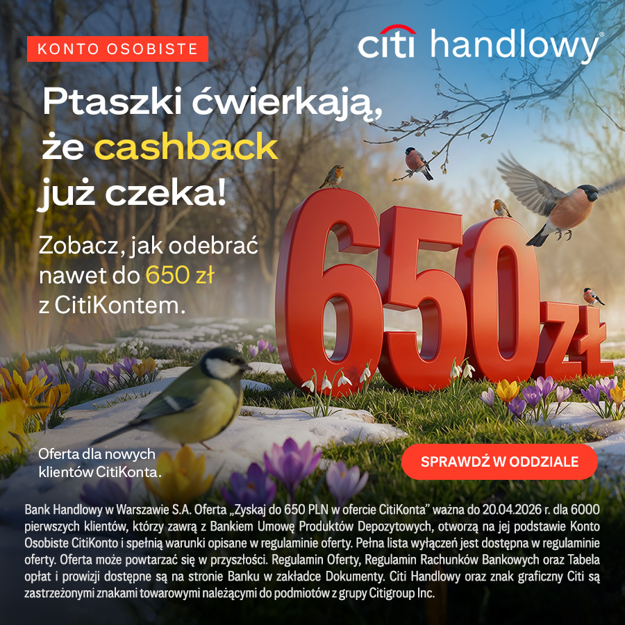 Reklama konta osobistego z cashbackiem od Citi Handlowy.