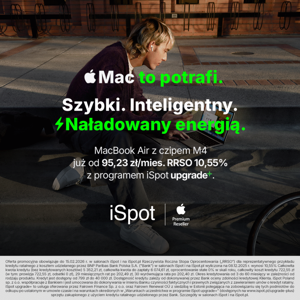 Reklama MacBook Air z czipem M4, szybki i inteligentny.