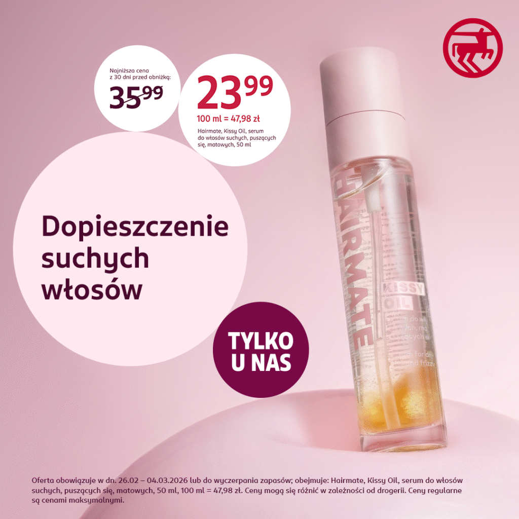 Olejek do włosów Hairmate Kissy Oil w promocyjnej cenie.