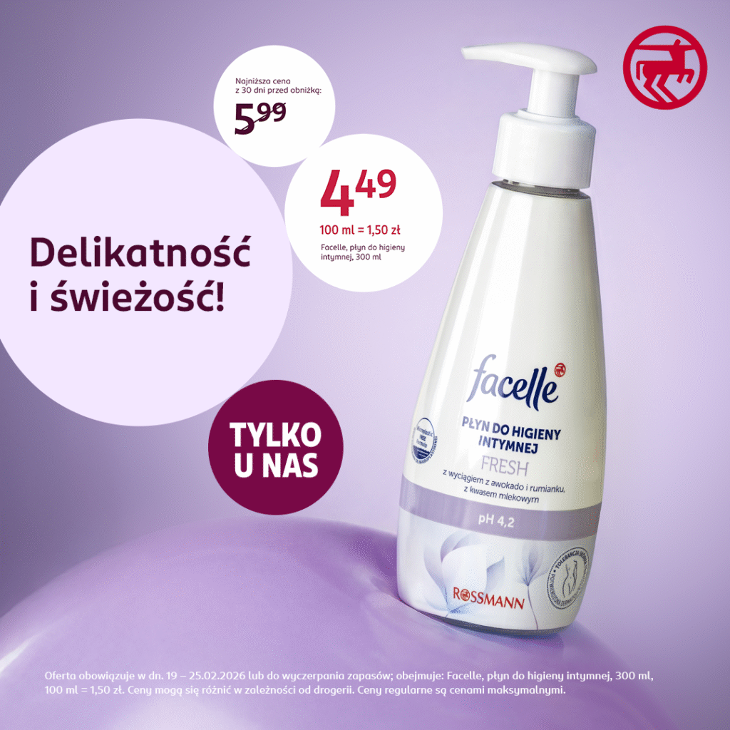 Płyn do higieny intymnej Facelle z aloesem i rumiankiem.