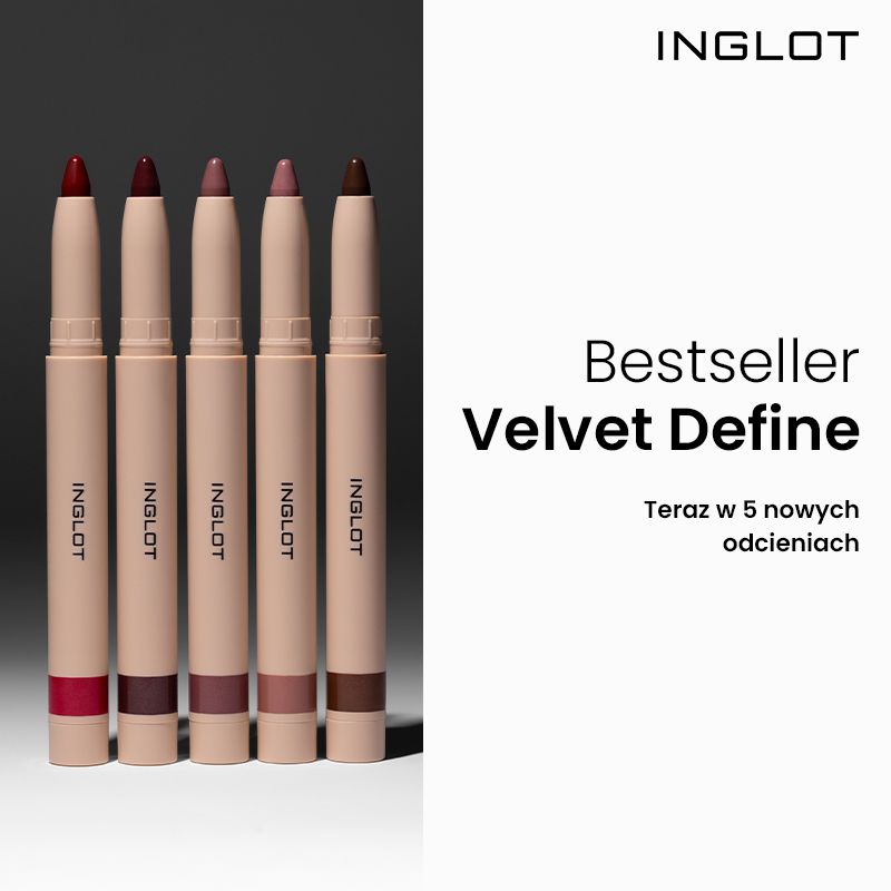 Pięć pomadek Velvet Define w różnych odcieniach.