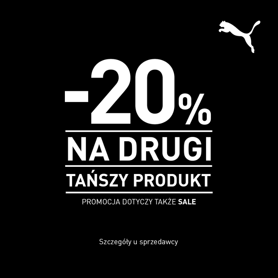 Promocja Puma: -20% na drugi tańszy produkt.