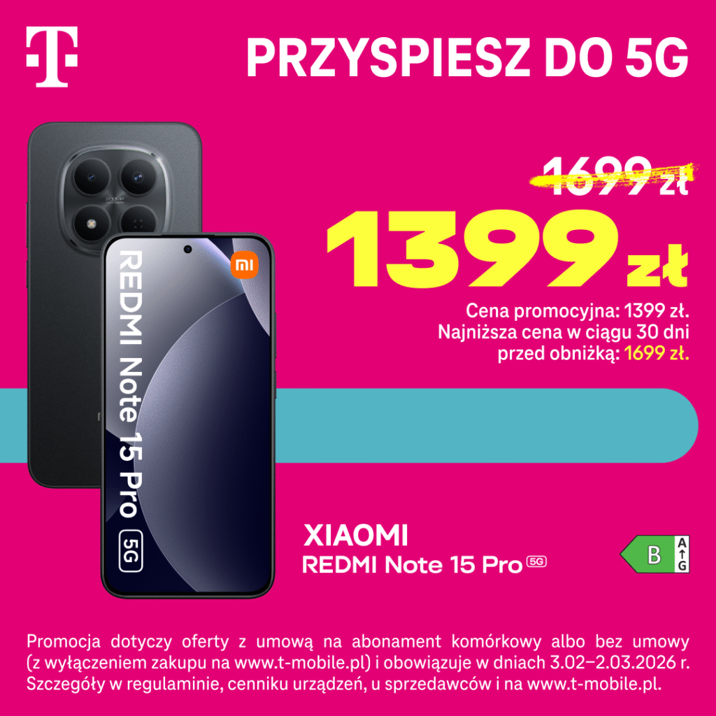 Promocja na smartfon Xiaomi Redmi Note 15 Pro 5G z obniżoną ceną.