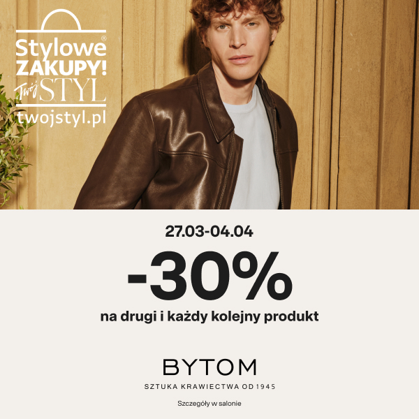 Mężczyzna w kurtce, promocja -30% na drugi produkt w Bytom.