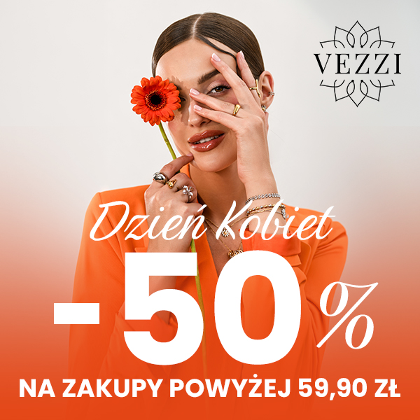 Kobieta z kwiatem, promocja na Dzień Kobiet, zniżka 50%.