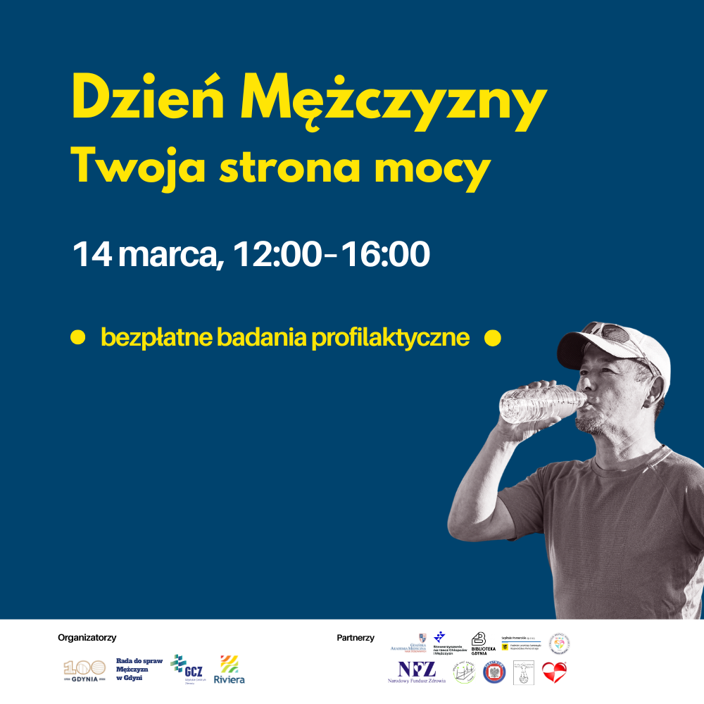 Plakat promujący Dzień Mężczyzny w Centrum Riviera.