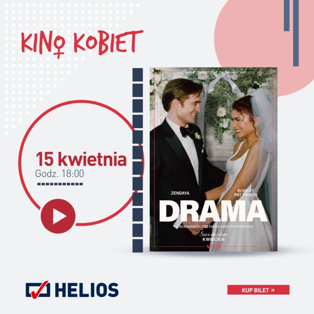 Plakat wydarzenia Kino Kobiet w Gdyni, 15 kwietnia, godzina 18:00.