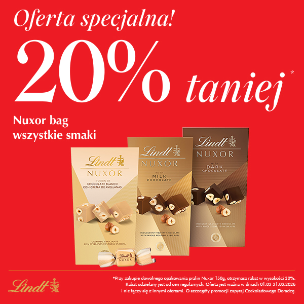 Promocja Lindt: 20% taniej na czekolady Nuxor w Centrum Riviera.