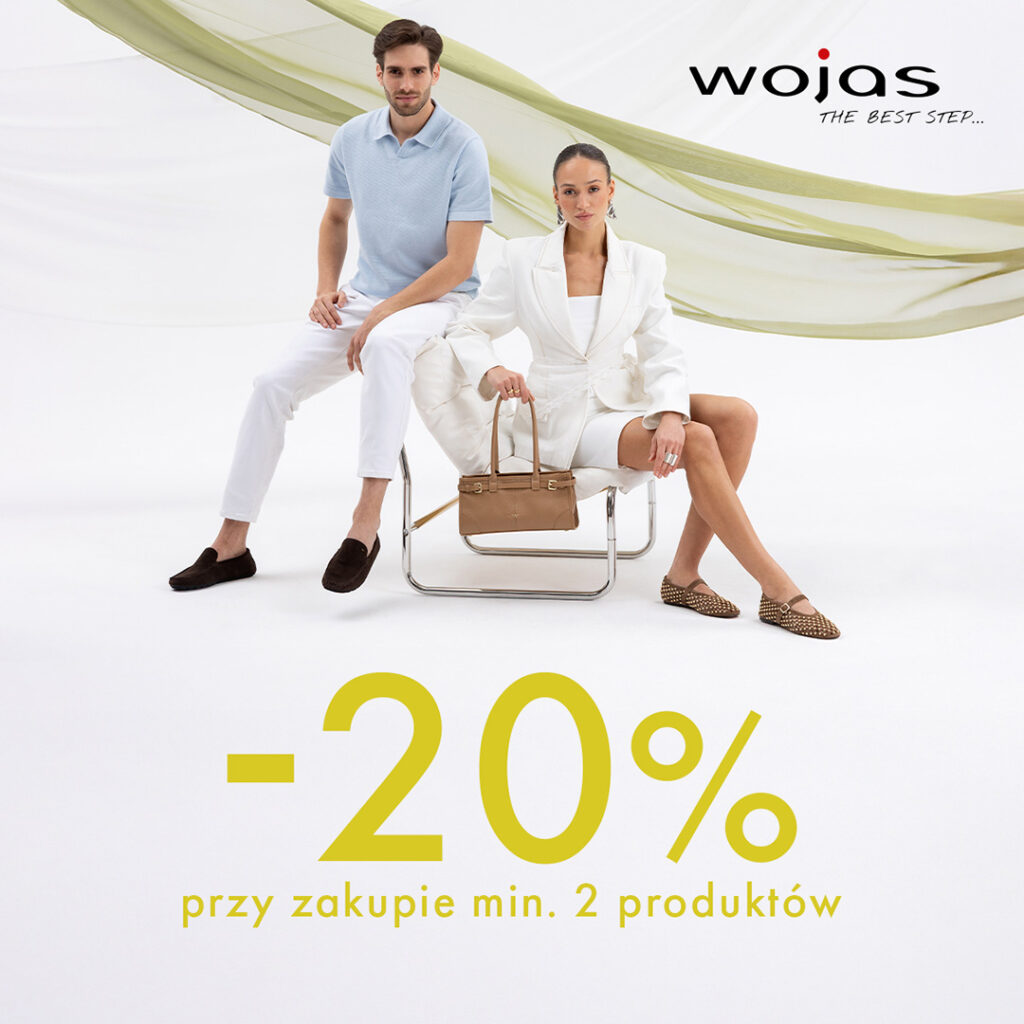 Para w letnich strojach na białym tle, promocja -20%