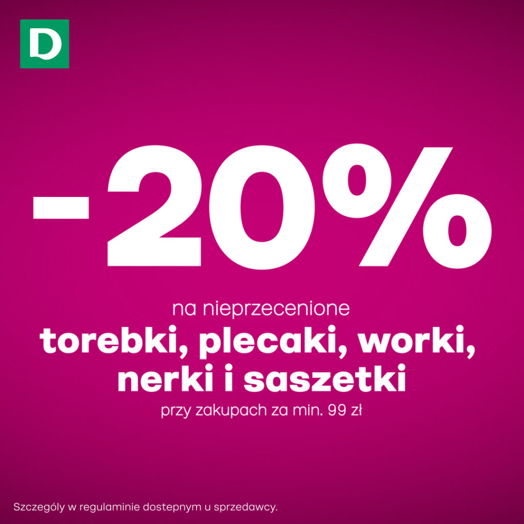 Promocja 20% na torebki, plecaki, worki, nerki i saszetki.