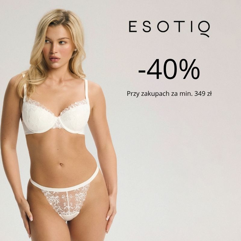 Modelka w białej koronkowej bieliźnie Esotiq, promocja 40%