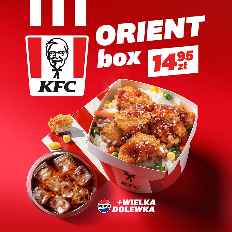 Orient Box z kurczakiem i napojem w ofercie KFC za 14,95 zł.