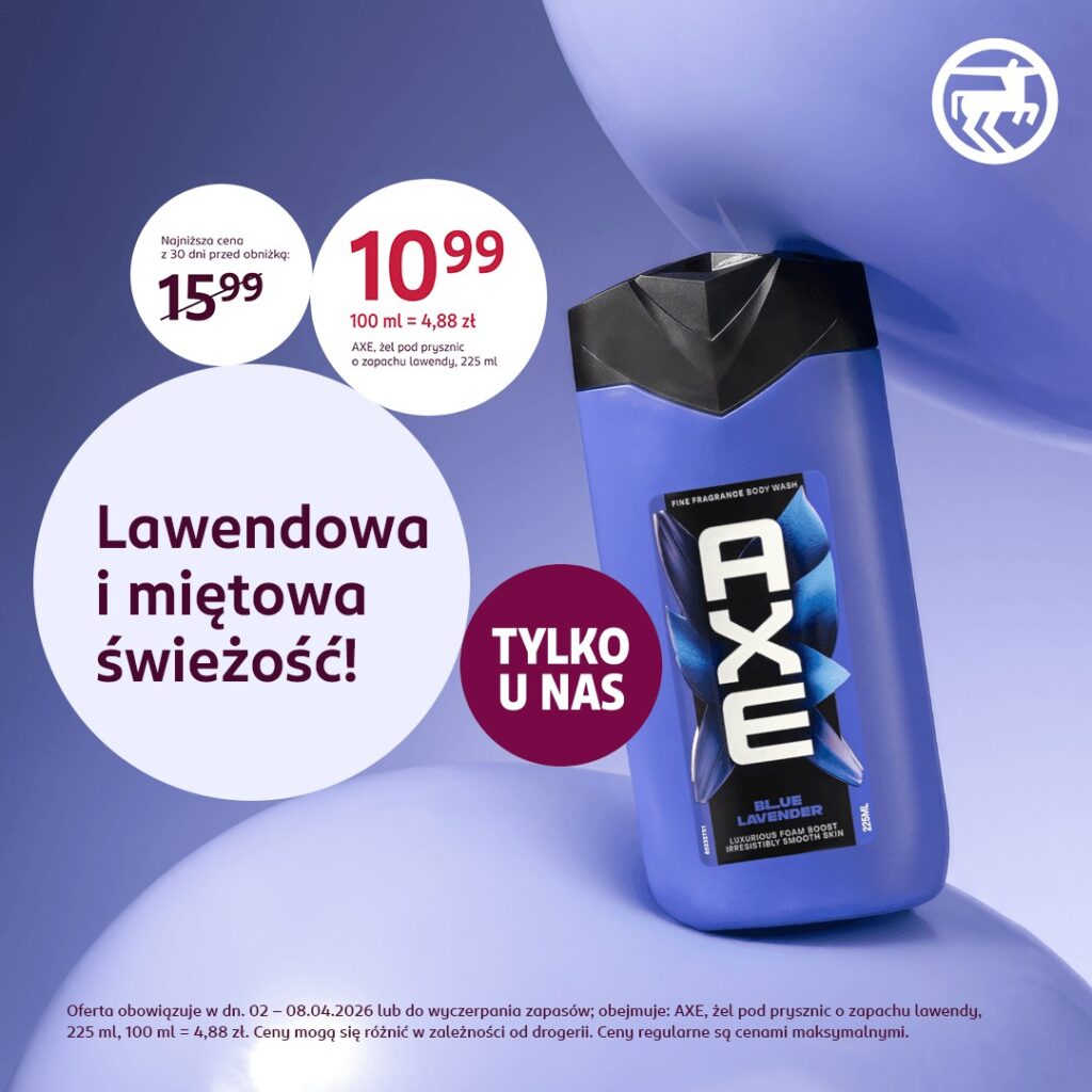 Lawendowy żel pod prysznic AXE z miętą, promocja w Centrum Riviera.