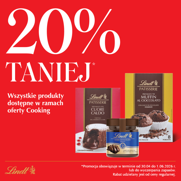 Promocja Lindt 20% taniej na produkty czekoladowe.